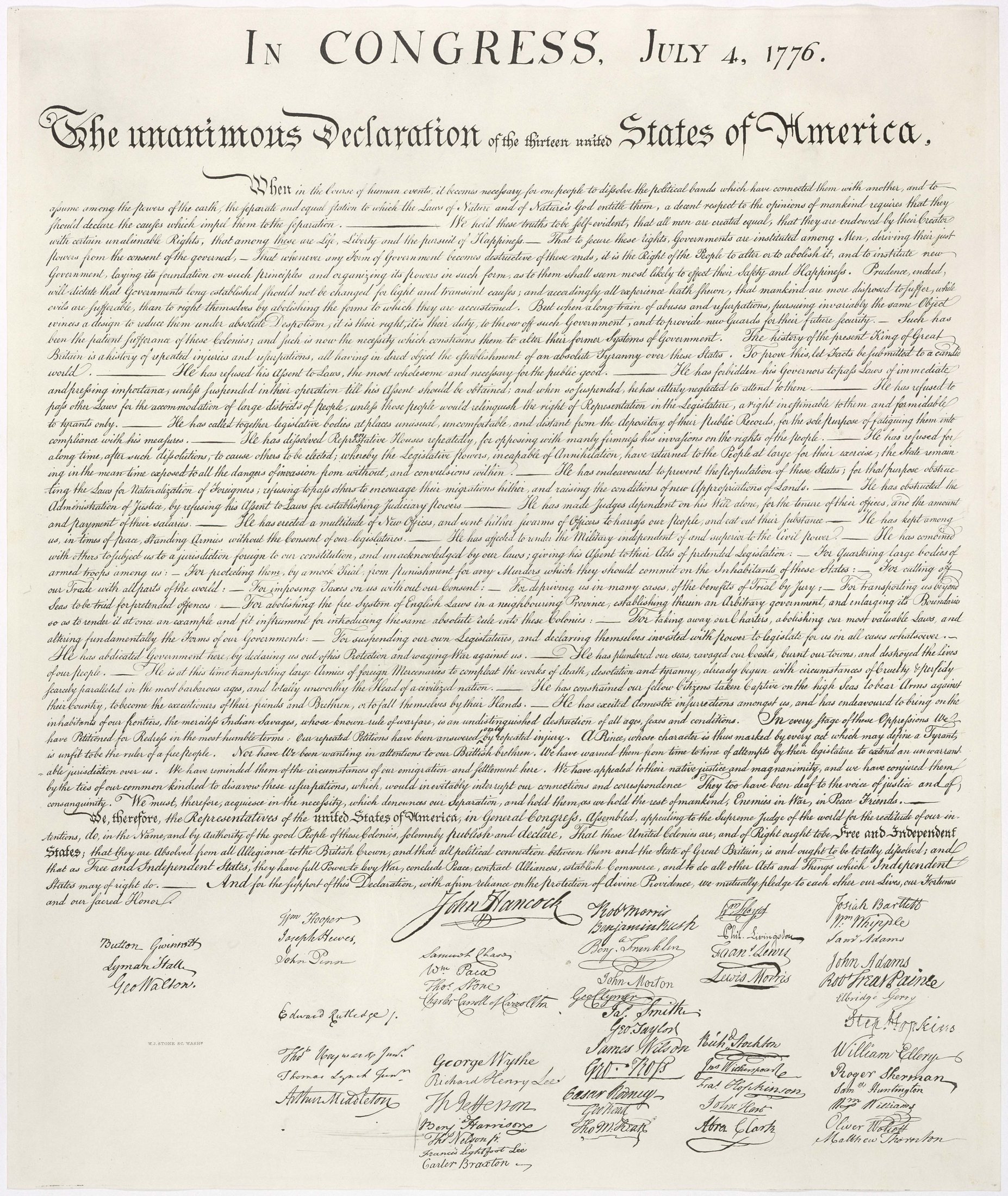 The original Declaration of Independence letter, written in old-fashioned handwriting