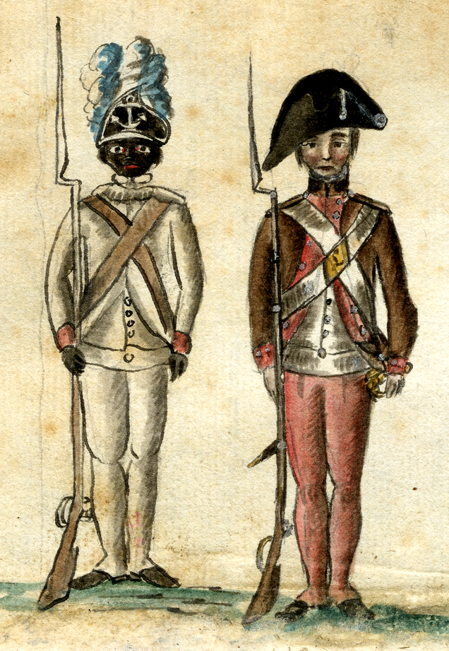 Black and white soldiers standing together in the army